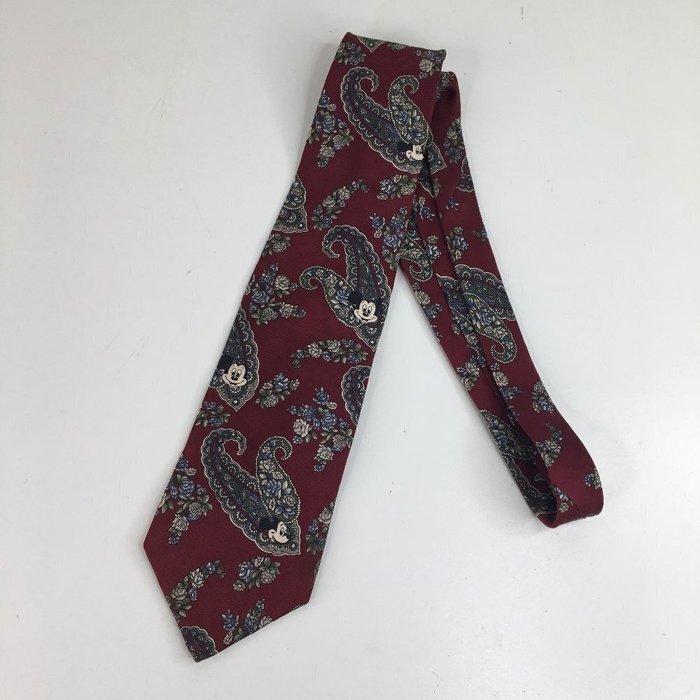 Disney Mickey Mouse Paisley Print 100% Silk Tie
